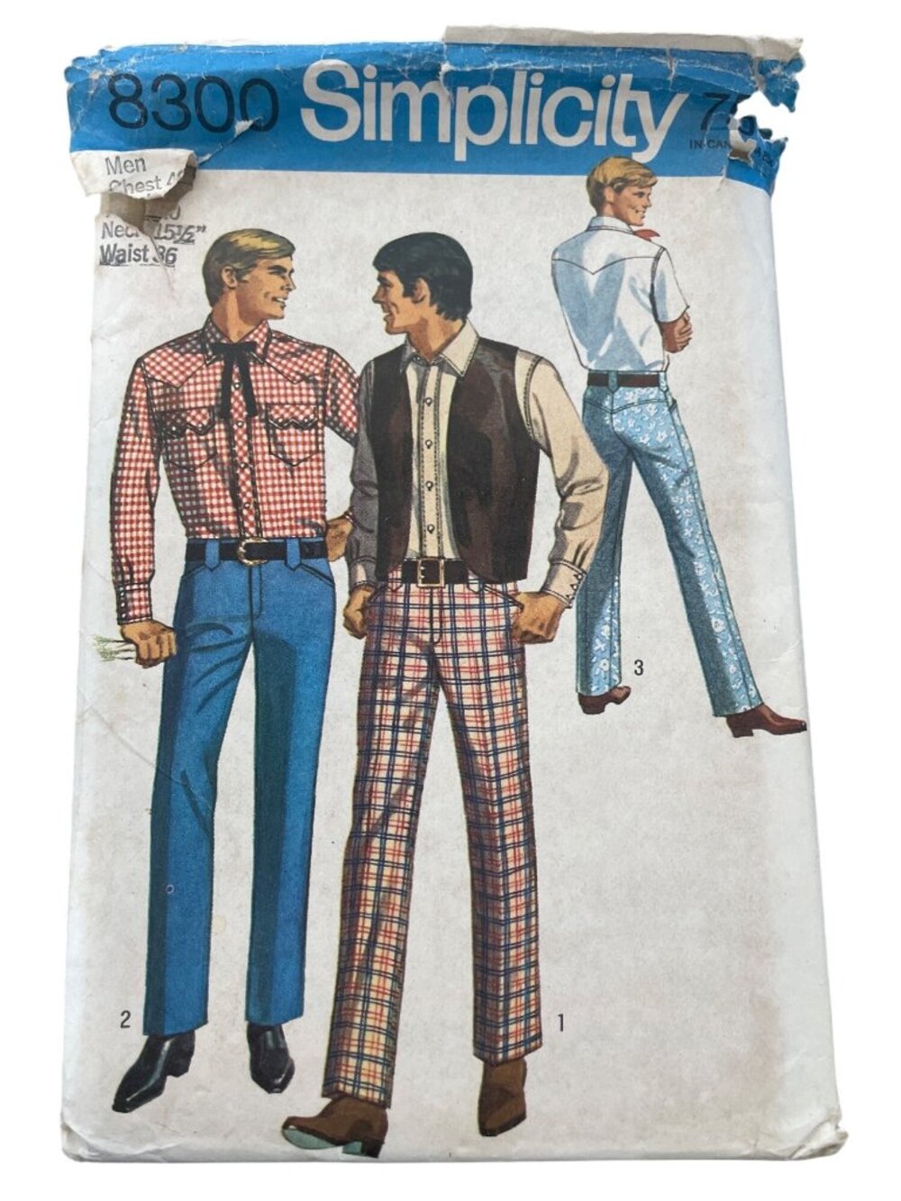 Vintage 60s Simplicity 8300 Sewing Pattern Chest 40 Mens Shirt Vest & Pants CUT